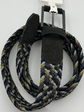 Robert Graham Jacob Belt Mens Size 36 Grey Braided Woven Stretch Leather Trim